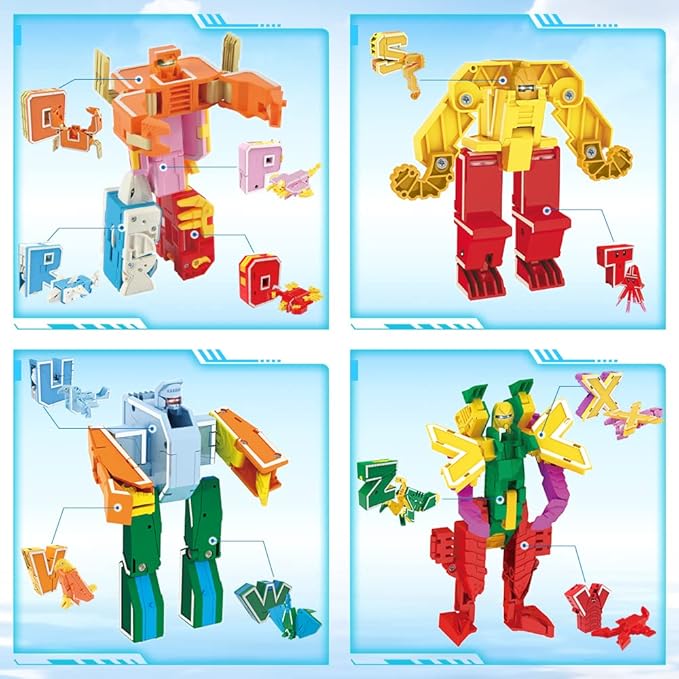 Alphabet Animal Toys for Kids, STEM ABC Learning Alphabots Transforming Toys Classroom Teaching Alpha Bots Toy for Kids 4-6 Toddlers - 26 Pieces