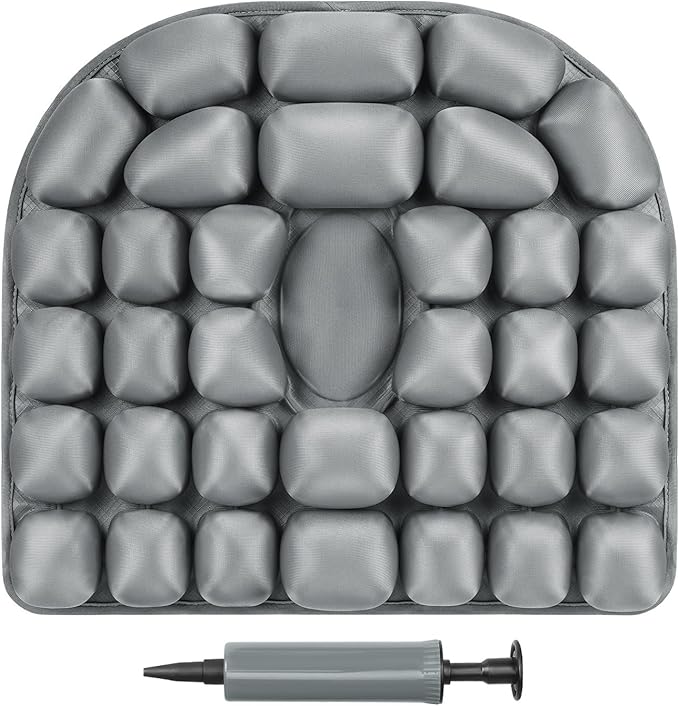 Travel Cushion for Airplane - Inflatable Seat Cushion for Long Flights, Perfect for Office Chairs, Wheelchairs, Car Seats & Outdoor Cushions Black Air-Filled 17.7x15.7 inches (Grey)