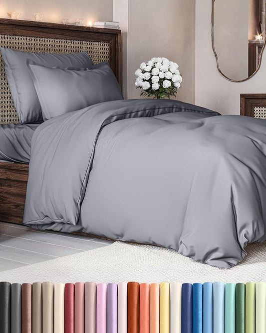 Duvet Cover Twin/Twin XL Size Set - Extra Soft Duvet Cover 68 x 90 with 1 Pillow Sham - Hotel Luxury, Easy Care and Fade Free with Zipper Closures & Ties - Comfy, Breathable Bedding Set (Steel Blue)
