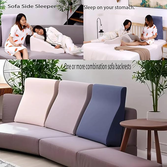 Bed Reading Pillow - Sofa Bed Wedge Pillow - Post-Op Recovery Backrest Pillow - Working Lumbar Support Reading Pillow with Removable Pillowcase Beige 27x20x12in