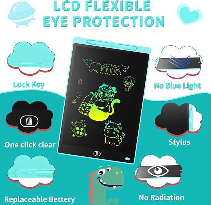 LCD Writing Board 16 Inches, Colourful Electronic Tablet, Portable Erasable Drawing Board, Graphic Tablet for Children's Games 3 4 5 6 7 Year Old Kid Boys Girls (Blue)