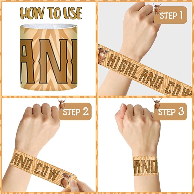 48 PCS Highland Cow Slap Bracelets Highland Cow Party Favors Cartoon Animals Party Wristbands for Kids Boys Girls Cow Baby Shower Party Supplies Birthday Party Carnival Prizes Gifts Classroom Rewards