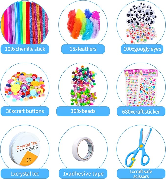 Itopstar Arts and Crafts Supplies Kit Craft Set for Kids-Art Supplies Kids Art Supplies Great for Preschool, Homeschool and Kindergarten DIY Crafting Projects-1500pcs+