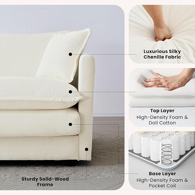 Chenille Oversized Accent Chair - 41.4”W Big Comfy Modular Cloud Chair, Cozy Armchair for Living Room, Bedroom, Kids Room, Family Room, Reading Nook, Ivory Cream