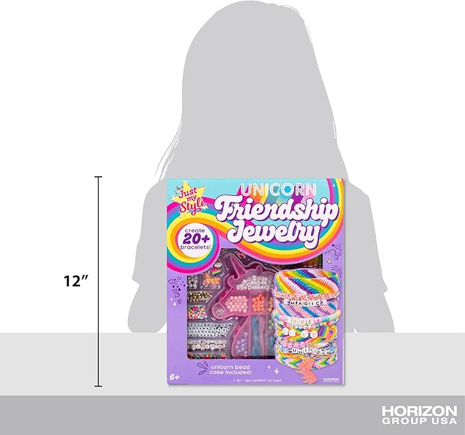 Just My Style Unicorn Friendship Bracelets by Horizon Group USA Create 20+ Bracelets, Kit Includes 1300+ Beads ABC Beads, Metallic Beads Unicorn Storage Case & More