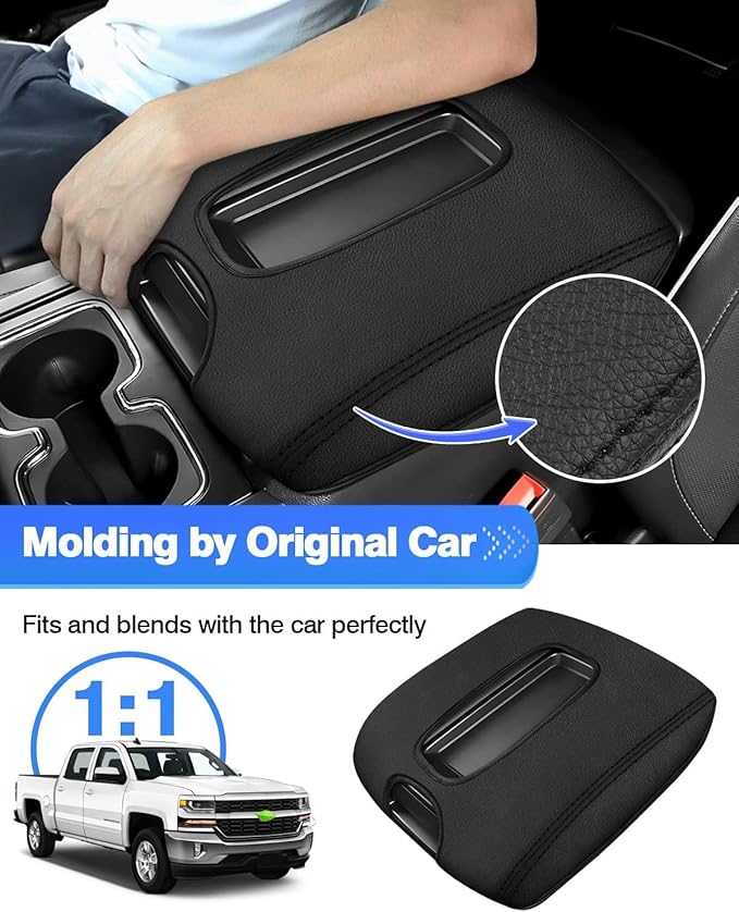 Autorder Center Console Cover for 2014-2018 Chevy Silverado/GMC Sierra 1500 2500 3500 Accessories Armrest Cover Anti-Scratch Middle Console Pad Armrest Protector(ONLY for Bucket Seat!)
