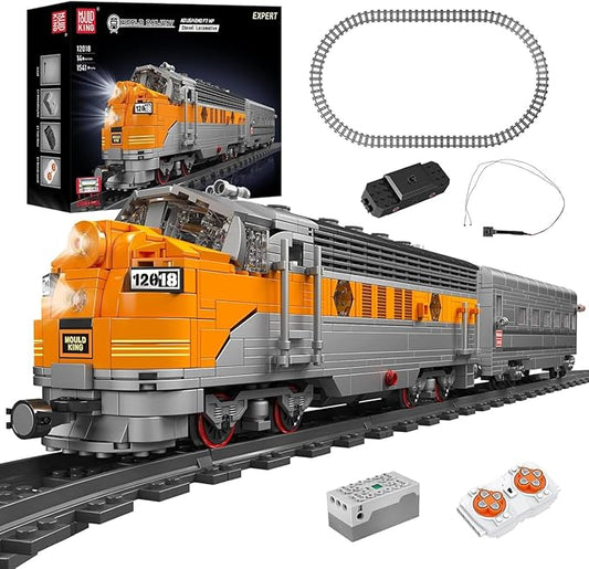 Mould King 12018 Train Building Blocks Sets, Remote/App Control EMD F7 Internal Combustion Locomotive Kits, Scale Model with Tracks for Adults Kids Children Boys Girls (1541 PCS)