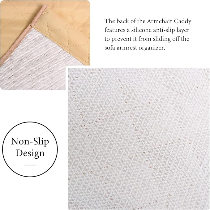 Armchair Caddy Couch Caddy Organizer Remote Control Holder Non-Slip Sofa Armrest Organizer Bedside Caddy with 5 Pockets for Cell Phone TV Remote Control Magazines (LIGHT KHAKI)