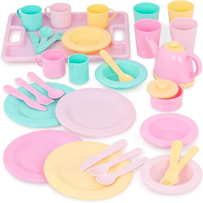 Battat- Play Circle- Dish Set – Plates, Cups, And Tea Party Toys – Play Kitchen For Toddlers- Pretend Play – 3 years + (34 Pcs)