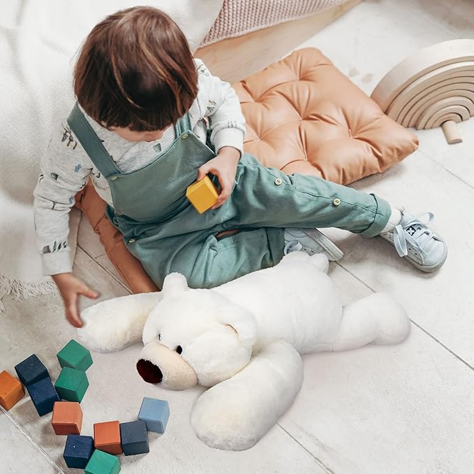 Niuniu Daddy 20" | 3.3 Pound Polar Bear Weighted Stuffed Animals, Large White Bear Plush Toy Pillow with Fluffy Fur for Kids Adults Teens Cute Stuffy Animal for Valentine Christmas Birthday Gift