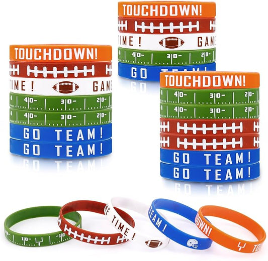 35pcs Football Bracelet, Soft Stretch Football Silicone Wristband Football Party Favors Motivational Wristbands Sports Bracelet for Kids and Adults Sport Theme Birthday Party Supplies Gifts