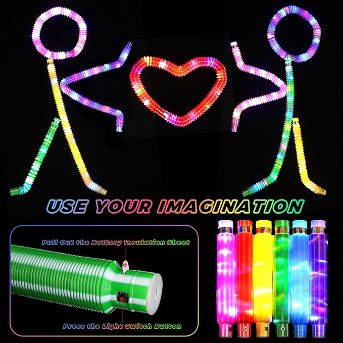 Gigilli Glow Sticks Valentines Day Party Favors for Kids 4-8-12, Glow in the Dark Party Supplies, Light up Pop Tube Sensory Fidget Toys Bulk, Glow Necklaces Bracelets Birthday Goodie Bag Stuffers