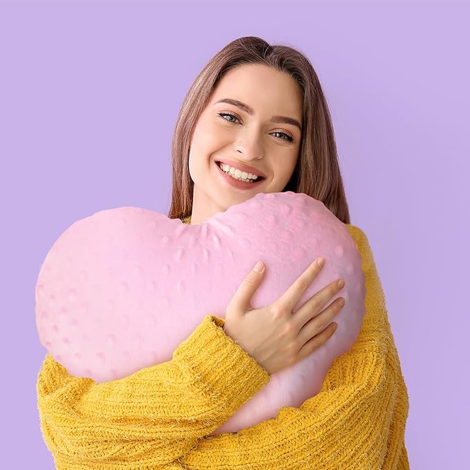 9 lb Sensory Weighted Pillow with Glass Bead Filled Heavy Soft Versatile Hug Body Pillow W/stress Relief for Adults Comfort Relaxation Sleep Valentine's Thoughtful Gift Hear(Pink)