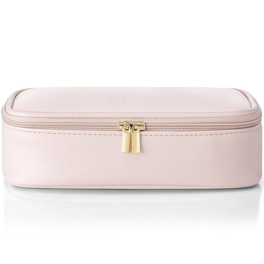 Vlando Makeup Travel Bag,Small Makeup Pouch for Small Items Travel Essentials Mini Toiletries-Apricot White