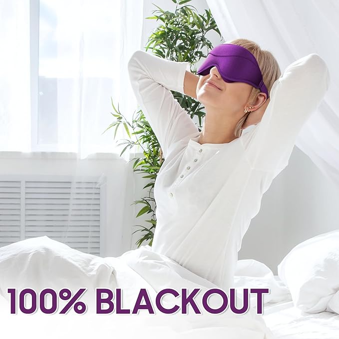 MOEASEii Sleep Mask - Total Blackout 3D Sleeping Mask, Super Lightweight & Silky Soft Eye Mask for Sleeping, Fully Adjustable Fit for Home, Office, Traveling, Meditation, Yoga, Purple
