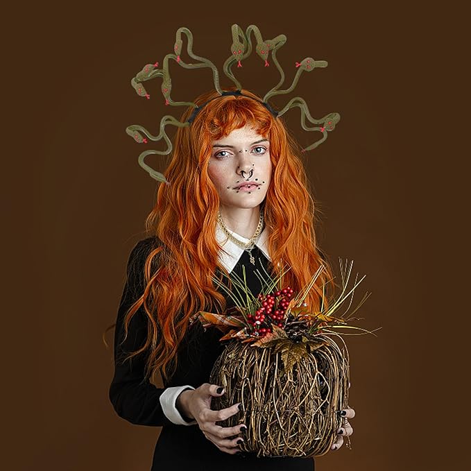 3 Pcs Halloween Snake Headband Medusa Headband Snake Bracelets Funny Gift for Mardi Gras Masquerade Halloween Cosplay Costume Party Supplies