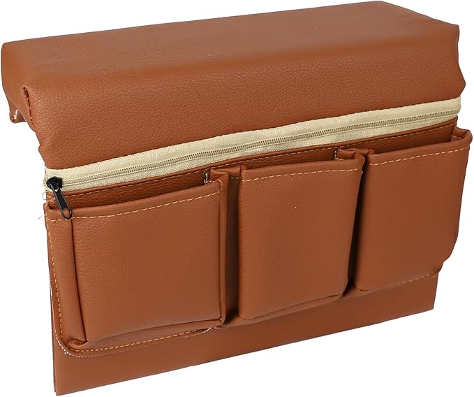 wuyaoyao Car Window Armrest Storage Box, Leather Automotive Door Side Storage Bag & Elbow Rest Pad, Multifunctional Vehicle Door Arm Rest Pad with Pockets, Universal Interior Car Accessories (Brown)
