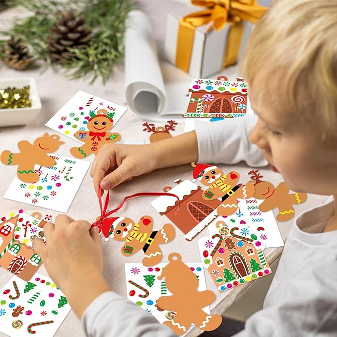 36 Sets Christmas DIY Art Craft Kits Gingerbread Men and House Ornament Art Sets Winter Christmas Stickers Arts and Crafts Bulk for Kids Winter Holiday Xmas Classroom Activities Games Party Decoration
