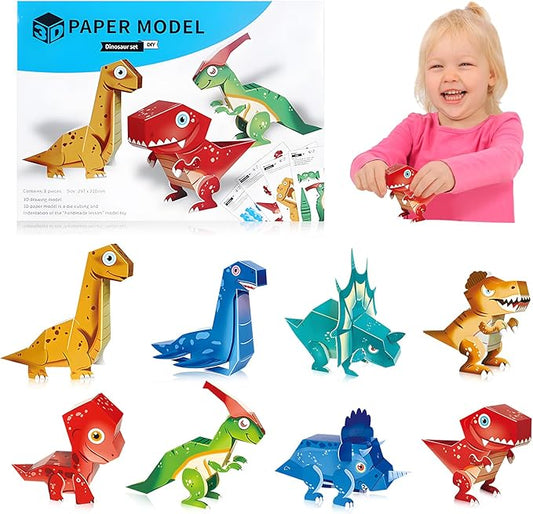 Paper Craft 3D Puzzle DIY Puzz Kits (8 PCS/Kit) Cartoon Art Craft Gift for Kids, No Need Scissors, Include Adhesive Paper, Art Supplies in Class, Cubic Art Decor Paper Model Craft Kit