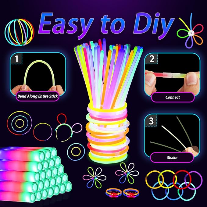 161 Pcs Glow in the Dark Party Supplies, Light Up Party Favors with 100 Glow Sticks, 16 Foam Glow Sticks, 16 Led Glasses, 16 Finger Lights for Glow Party, Wedding Christmas New Year Neon Party favors