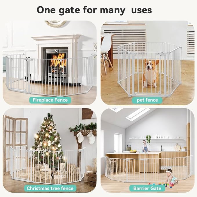 COMOMY 150" Extra Wide Baby Gate with Door, Dog Gates for The House Doorways Fireplace, Auto Close Baby Fence Play Area, Walk Through Pet Gate, Hardware Mounted Baby Gate, 6-Panels (30" Tall, White)