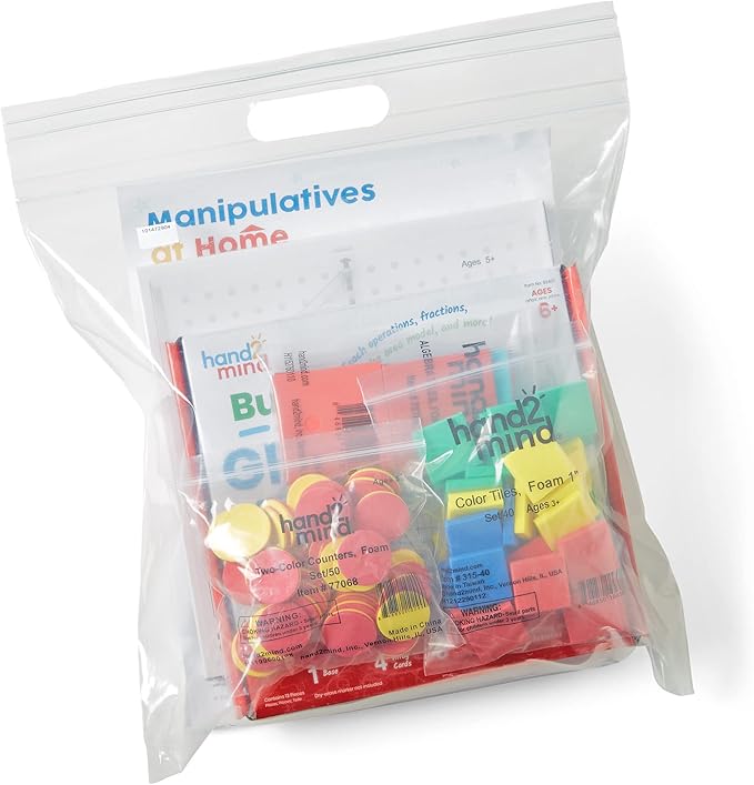 hand2mind Take Home Math Manipulatives Kit for Kids Grade 6-8, with Algebra Tiles, Build-A-Grid, Two Color Counters, Color Tiles and Coordinate Pegboared (Single Kit)
