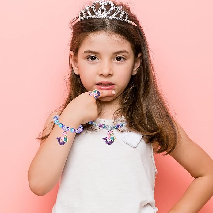Girls Jewelry Mermaid Necklace Bracelet Ring Set Dress up Pretend Play Jewelry Gifts Kids Toddler Mermaid Party Costume Jewelry Supplies