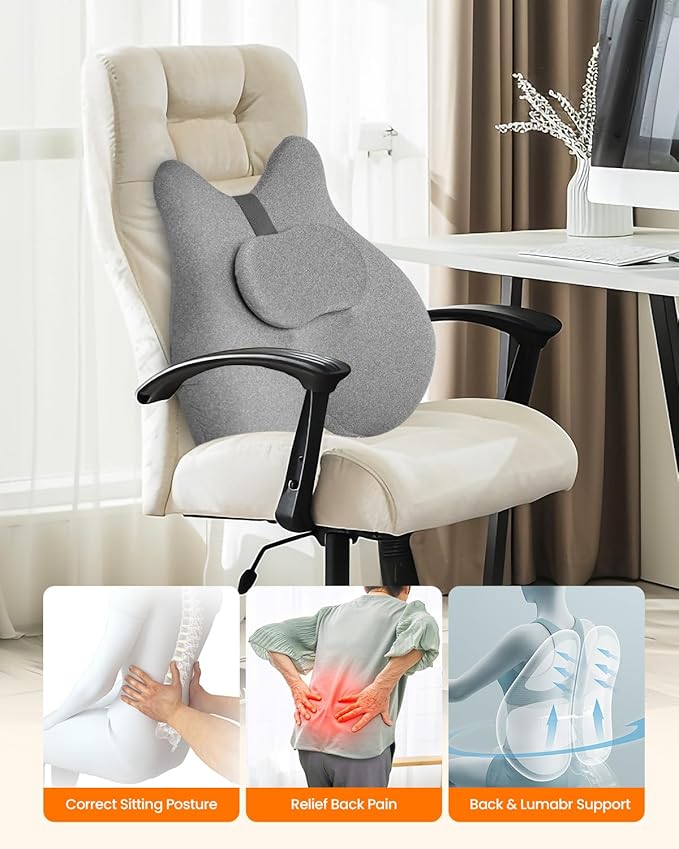 CILI Heated Lumbar Support Pillow for Office Chair, Memory Foam Lumbar Pillow with 4 Shiatsu Massage Heads, Graphene Heating Back Support Cushion, Chair Back Massager, Gifts for Him/Her