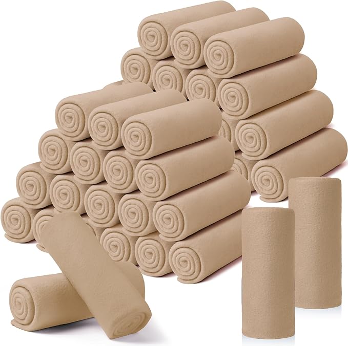 Kinlop Fleece Blanket Bulk 60 x 50 Inch Soft Lightweight Fleece Cozy Blanket Warm Throw Plush Pet Throw for Bed Couch Sofa Home Office Wedding Gifts Travel Camping(Khaki,40 Packs)