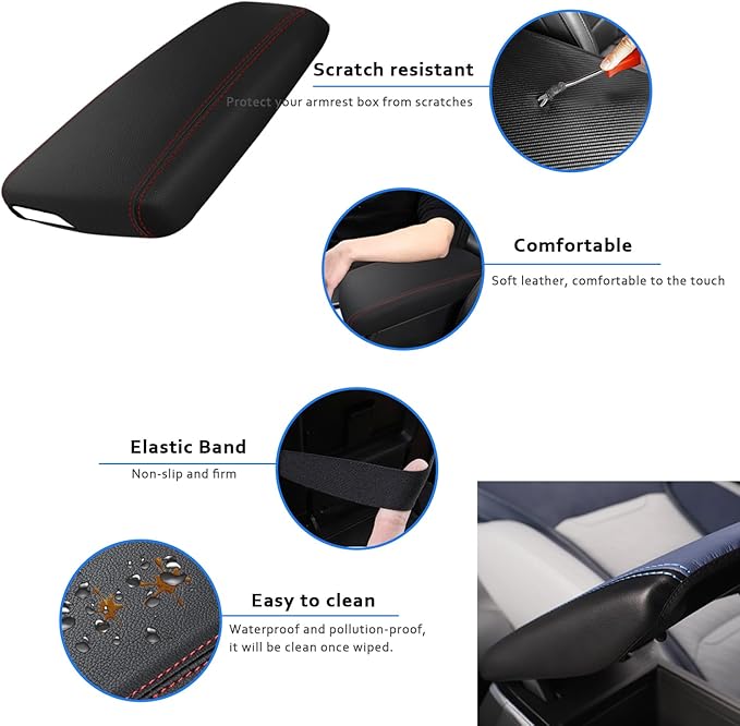 XYHGM Car Center Console Armrest Cover for Kia Optima 2011 2012 2013 2014 2015 Leather Anti-Scratch Central Arm Rest Box Lid Seat Cover Protector Cushion Saver Interior Accessories(Red with Black)