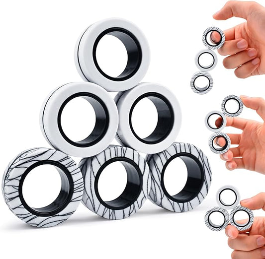 Cevioce 6 PCS Magnetic Ring Fidget Toys Set,Easter Basket Stuffers Finger Spinner Pack for Teens Adults and Kids,Coolest Magnet for ADHD Anxiety Relief Toy for 8+ Year Old Boys Valentine's Day Gifts