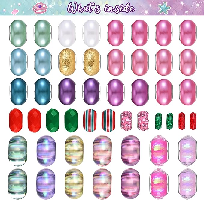 Girls Charm Bracelet Making Kit: Mermaid Jewelry Supplies Make Set Charm Bracelets Kits DIY Art Craft Set Girl Toys Age 5 6 7 8 9 10 11 12 Year Old Girl Little Children Creative Birthday Gifts for Kid