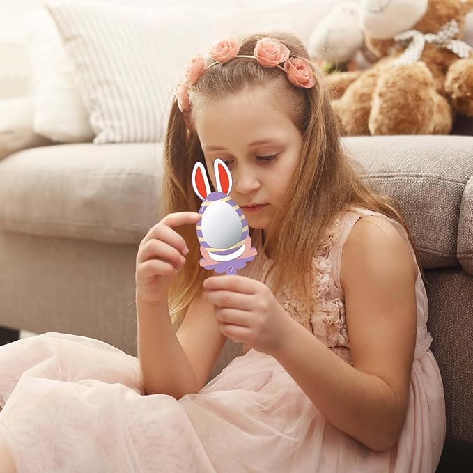 9 Pack Easter Bunny Craft for Kids Decorate You Own Bunny Mirrors for Girls DIY Coloring Hand Mirror for Wooden Easter Craft Project Easter Hunt Gifts