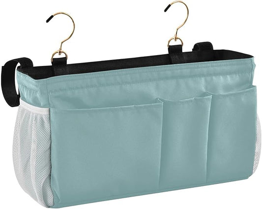 Teal Bedside Caddy Storage Bag Bedside Organizer for Bunk Bed Headboards College Bedside Shelf Hanging Organizer 6 Pockets with Hooks for Glasses Book Tablet Holder