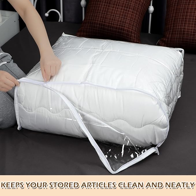 6 Packs Clear Zippered Storage Bags Sweater Moth Bags Plastic Storage for Blankets Clothes Bed Sheet Organizer with Zipper for Closet Linen Sweater Bed Sheet Clothes Pillow(24 x 20 x 10 Inch)