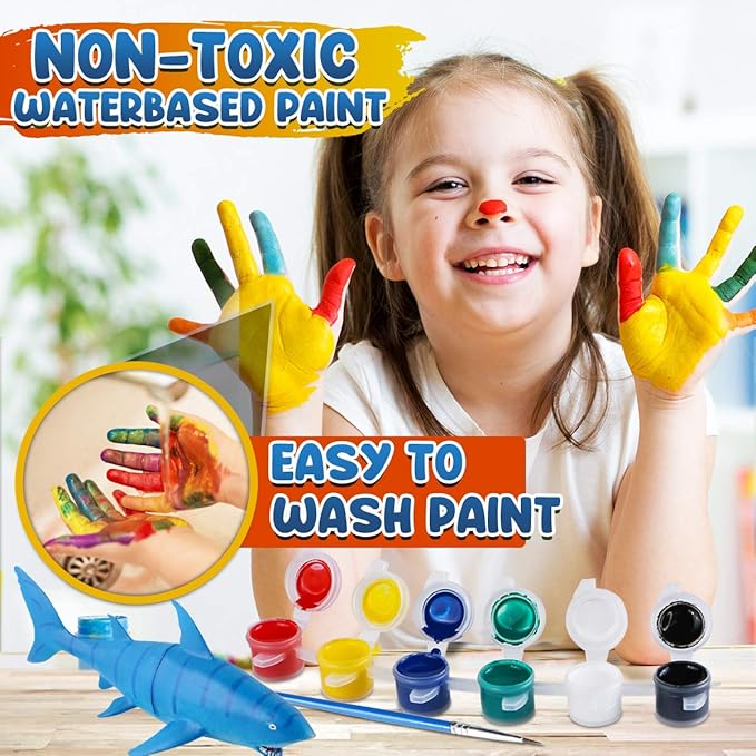 FUNZBO Shark Fish Toys Painting Kits for Kids Art Supplies, Sea Animal Sea Creatures Ocean Toys, Arts and Crafts for Kids Toddlers Boys Girls Ages 3-12
