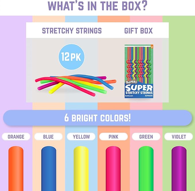 BUNMO Stretchy Strings - Sensory Toys for Toddlers - Stimulating & Addictive Sensory Toys for Kids - Fidget Toy - Hours of Fun for Kids - Non-Mouthable Toy 3+ - Smooth 6 Pack