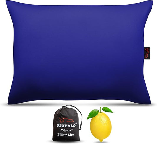 rioyalo X-Foam Inflatable Camping Pillow Lite with Removable Foaming Cover | Comfortable, Washable Ultralight Portable with Neck Lumbar Support | Backpacking, Hiking, Travel, Air | Small (Ocean Blue)