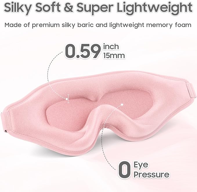 MOEASEii Sleep Mask - Total Blackout 3D Sleeping Mask, Super Lightweight & Silky Soft Eye Mask for Sleeping, Fully Adjustable Fit for Home, Office, Traveling, Meditation, Yoga, Pink