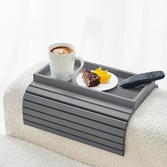 Bamboo Sofa Arm Tray, Anti Falling Couch Arm Tray Table, Foldable Couch Armrest Table, Portable Sofa Armrest Trays Cup Holder for Drink, Cups, Phone, Snacks, Remote