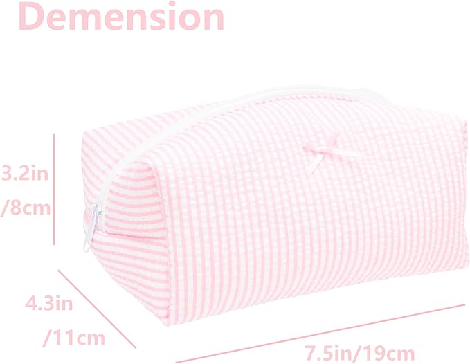Cozy Makeup Bag Travel Cosmetic Bag for Women Soft Toiletry Bag Aesthetic Makeup Organizer Portable Large Zipper Pouch for Skincare Beauty Accessories Brushes Stripe Pink