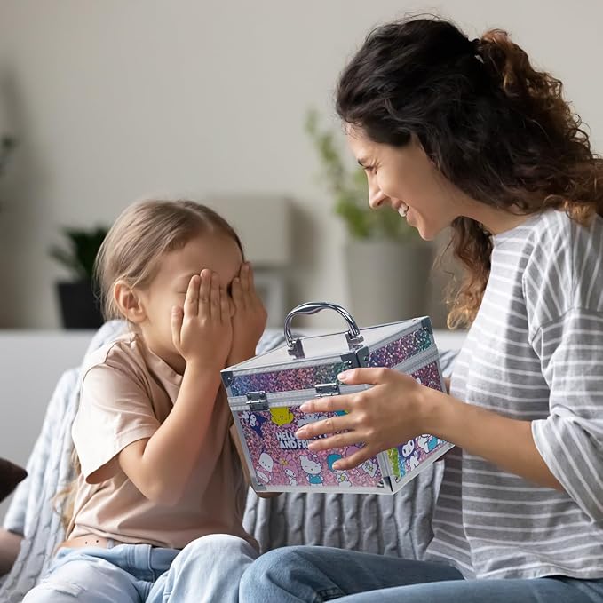 Hello Kitty & Friends - Townley Girl Train Case Makeup Set for Kids, Includes Lip Gloss, Eye Shimmer, Nail Polish, Brushes, and More! Perfect for Parties, Sleepovers, and Makeovers. Non-Toxic, Ages 3+