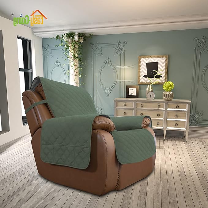 Easy-Going Sofa Slipcover Waterproof Oversized Recliner Chair Cover Non-Slip Fabric Couch Cover for Living Room Washable Furniture Protector for Pets Kids Dog (Oversized Recliner, Greyish Green), 28"