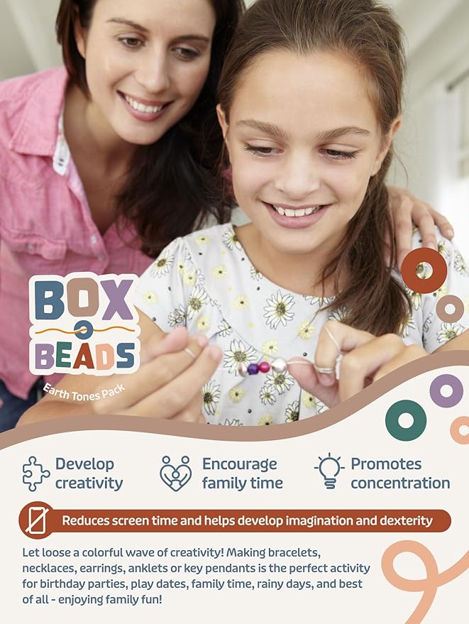 Box-O-Beads, 6000 pcs Polymer Clay Heishi Beads for Bracelet & Jewelry Making, DIY Bracelet Making Kit for Kids & Teens Ages 8-12, 24 Earth Tone Colors, 6mm Beads