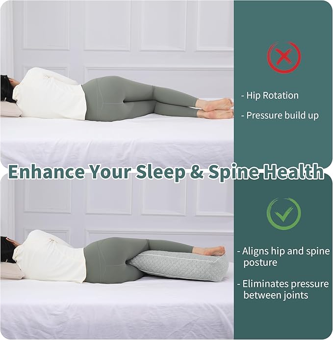 HOMBYS Shredded Memory Foam Knee Pillow for Side Sleepers, 5.5" Height Pillow Between Legs Spine & Relieves Pressure Hip & Leg Elevation, Supportive Pillow for Pregnancy, Sciatica,Light Grey