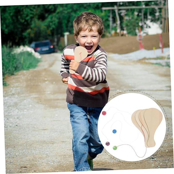 24 Pcs White Billet Wooden Racket Wood Paddle Ball Toy DIY Graffiti Paddle Ball Kid Paddle Ball Toy Wooden Paddle Ball Graffiti Wood Paddle Ball DIY Wood Paddle Ball