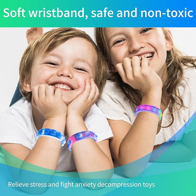 40Pcs Pop Fidget Bracelets Toys,Christmas Party Favors,Bubble Bracelets,Stress Anxiety Relief Sensory Toys for Kids Adults ADHD ADD Autism,Classroom Exchange Gifts,Birthday Gifts,Game Prizes