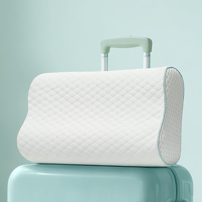 Memory Foam Neck Pillow for Pain Relief – Adjustable Contour (4 Heights), Portable & Washable – Travel Pillow for Airplane, Car, Hiking (15.7” x 11”) – No Storage Bag