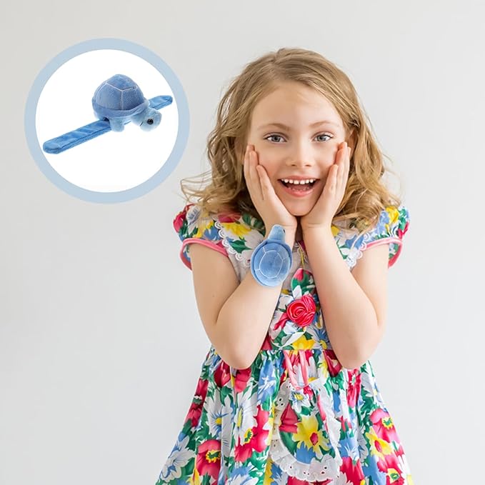 Gadpiparty Animal Slap Bracelets Turtle Snap Bands Stuffed Animals Huggers Plush Hug Slap Wristband Animal Slap for Kids Party Favors Supplies Sky-Blue