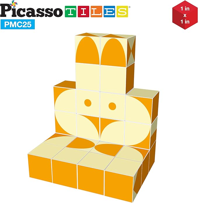 Picasso Cubes 25 Piece Magnetic Puzzle Game Magic Cube Puzzles Brain Teaser Set Kids Toy Magnet Pattern Block Matching Toys with Free Ideabook 150+ Inspirations Included STEM Learning Early Education